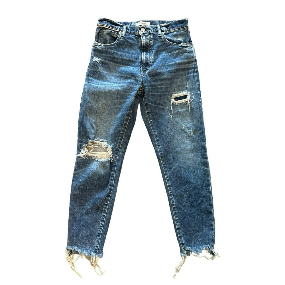Moussy Vintage Howa Jeans Size 27 Distressed Women's Raw Hem Holes Cropped Blue